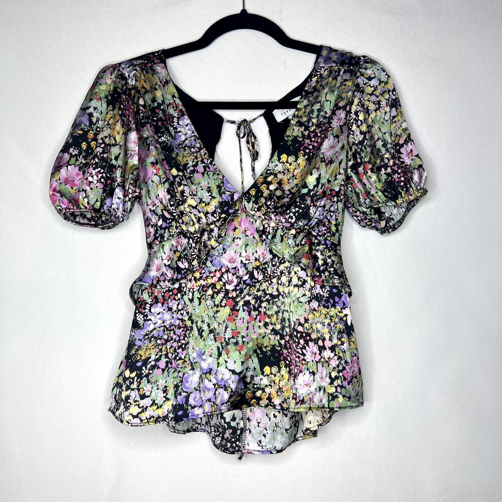 TOPSHOP Floral Satin Tea Blouse Size 4
